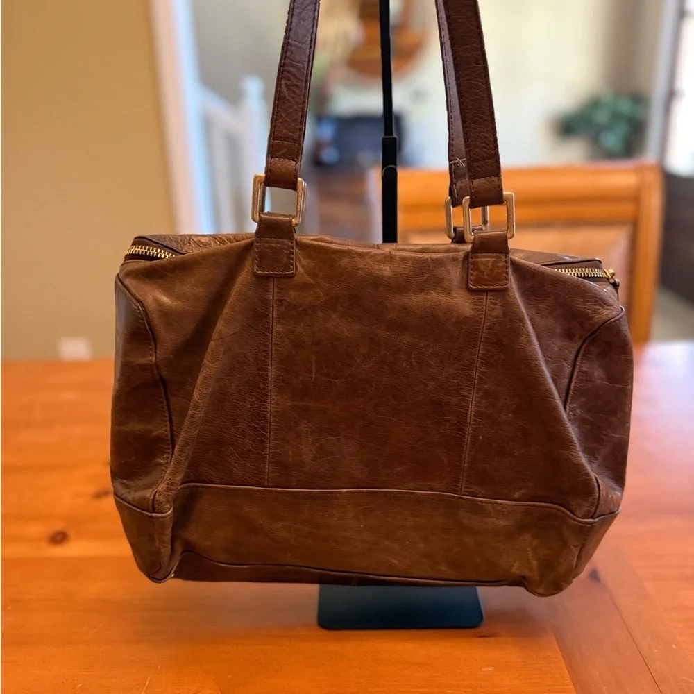 hobo handbag Brown Leather Distressed Multi Pockets Slouchy Everyday Purse hippy